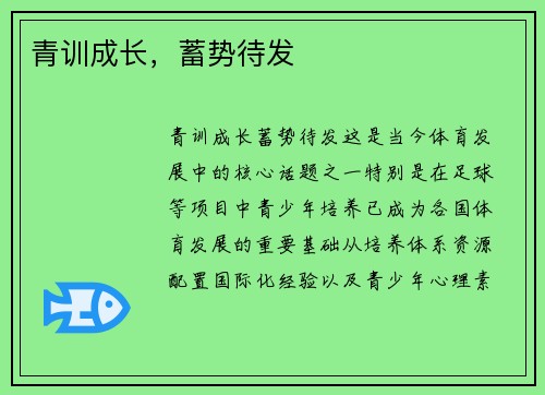 青训成长，蓄势待发